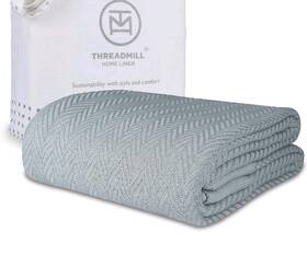 X001xmi06l Threadmill Home Linen 100% Cotton Herringbone Blanket Light Blue Twin 68 Inch 92