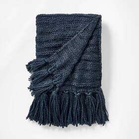C834 Threshold 085239709351 Studio Mcgee 50 Inch X 60 Chunky Knit Tasseled Throw Blanket Navy #c834