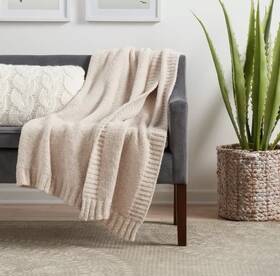 Threshold 191908616223 Cozy Knit Throw Blanket - 50x60 Light Beige Sensory Friendly
