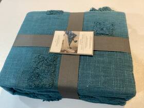 Threshold 191908879703 Tufted Throw Blanket Oversized 80x60 Midweight Tasseled Corners Blue