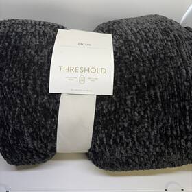 Threshold 191908995793 Shiny Throw Blanket Black - Modern Sensory Friendly Solid