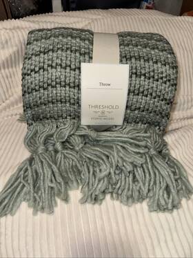 Threshold 196761455156 Mixed Yarn Woven Blanket Throw With Crossed Tassels Multi Green- Nwt