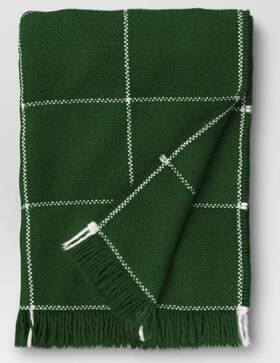 Threshold 198101696830 Woven Windowpane Throw Blanket Green/ivory 50 Inch X 60 New
