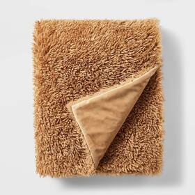 C760 Threshold 198101697127 Studio Mcgee 50x60 Modern Faux Fur Sensory Throw Blanket Dark Tan