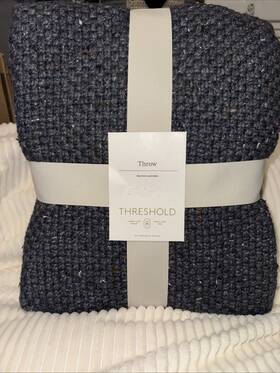 Threshold 198850886582 Marled Knitted Throw Blanket Gray/blue- 50in X 60in Machine Washable