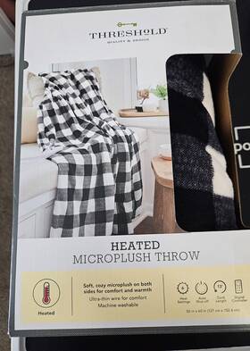 Threshold 657812173653 Heated Microplush Throw-black/white-digital Controller-50 Inch X60 -new-fs