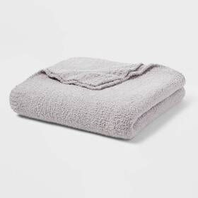 85237374 Threshold Chenille Throw Bed Blanket Oversized 92x90 Midweight Gray Full/queen