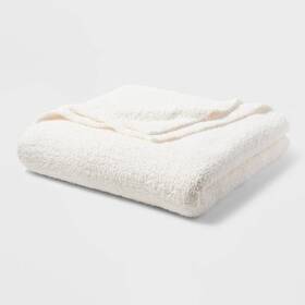 85237376 Threshold Chenille Throw Bed Blanket Oversized 108x92 Midweight White King