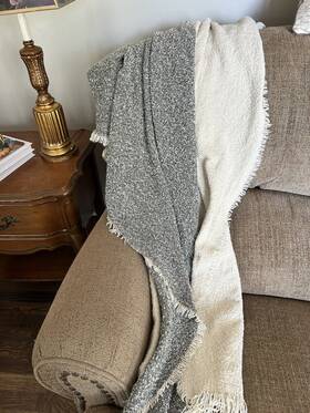 85237483 Threshold 60 Inch X80 Marled Boucle Bed Throw With Fringe Gray Cream 55 X65