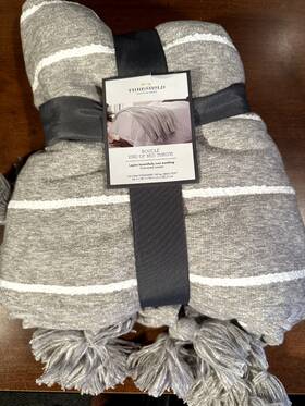 85237484 Threshold Tasseled Boucle Bed Throw Gray Stripe -