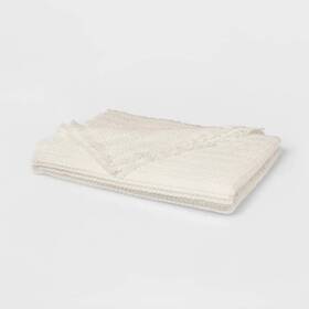 85237734 Threshold 60 Inch X80 Waffle Weave Fringed Bed Throw Ivory -