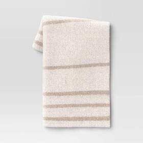 86416121 Threshold Cozy Feathery Knit Border Striped Throw Blanket Beige/ivory -