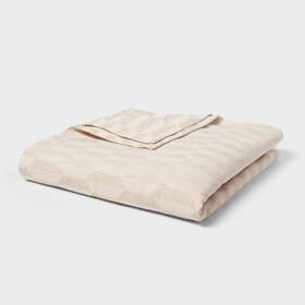 92206027 Threshold King Chenille Jacquard Blanket Ivory/white Chevron Geo -