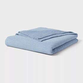 92382629 Threshold Full/queen Tencel Lyocell Waffle Bed Blanket Light Blue -