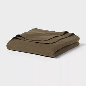 92585182 Threshold King Brushed Cotton Blanket Solid Green -