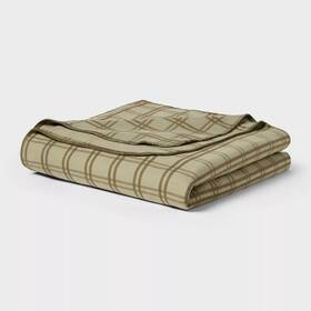 92585184 Threshold Full/queen Brushed Cotton Blanket Green Tonal Plaid -