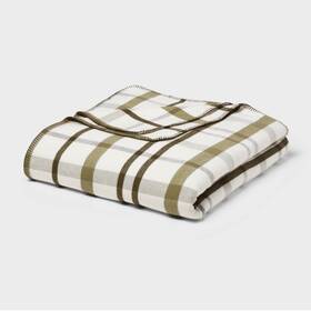94244918 Threshold Full/queen Brushed Cotton Blanket Green Plaid -