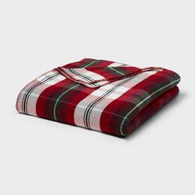 94244920 Threshold King Brushed Cotton Blanket Red Plaid -