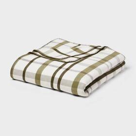94244921 Threshold King Brushed Cotton Blanket Green Plaid -