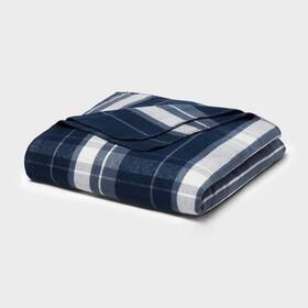 94244925 Threshold Full/queen Brushed Cotton Blanket Blue Plaid -