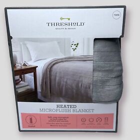 Threshold Electric Heated Microplush Bed Blanket Twin Digital Controller Gray