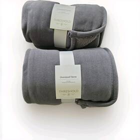 Threshold Thr Rbc Rolledthrow 07 Reversible Chenille/faux Shearling Throw Blanket Gray 50x70 Oeko-tex