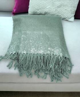 Tho14954011 Thro Studio Printed Mohair Acrylic Fringe Blanket Silver Ryan Foil Gray 50x60