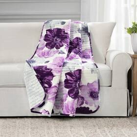 29012741 Throw Blanket Purple White Floral Polyester Reversible Decorative Couch Cover