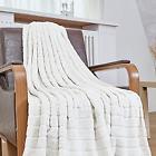 Thsolid001ivory Ultra Velvet Plush Super Soft Decorative Stripe Throw 648260743710