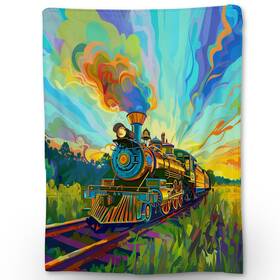 Ha0540608train5636 Ti Caldi 60x50 Inch Watercolor Train Blanket Soft Flannel Colorful Throw
