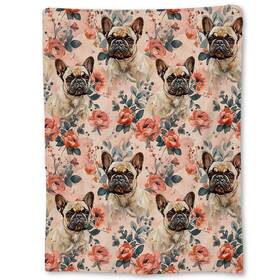 Ha054070668bulldog20 Ti Caldi Charming French Bulldog And Floral Blanket - Soft Lightweight Cozy Rose Flannel