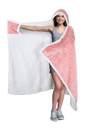 Tirrinia 011517442636 Sherpa Hooded Blanket Wearable Cuddle Throw Warm Cozy Lining 47 X73 /