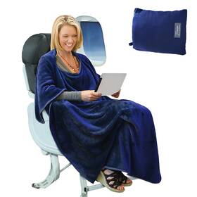 Tirrinia 011517442957 4-in-1 Cozy Fleece Travel Blanket Poncho For Airplane Office Use