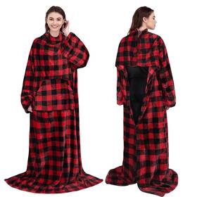 1ldsn200p2rd-ldcb Tirrinia Fleece Wearable Blanket With Sleeves And Kangaroo Pocket For Women Man Adult