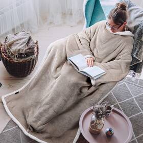 1tnsn110ca-tpb Tirrinia Sherpa Wearable Blanket With Sleeves Full Body Throw Reading Camel