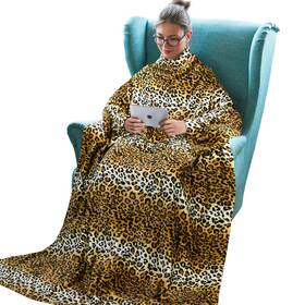 1trsn100cheetah-tbcb Tirrinia Wearable Blanket Adult Sunggle With Sleeves Reading Full C