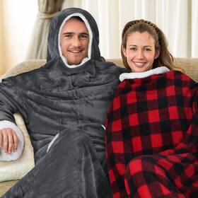 1trsn410p2rd Tirrinia Warm Fleece Hoodie Sherpa Sweatshirt Wearable Comfy Blanket Sleeves Large Pocket