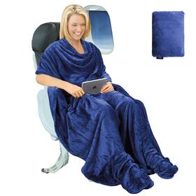 Tirrinia 1trtb102dbl-tbcb Travel Portable Blanket With Feet Pocket 50x70 Inch Royal Blue