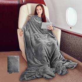 1trtb102gy Tirrinia Fleece Wearable And Portable Blanket With Feet Pockets For Women Men