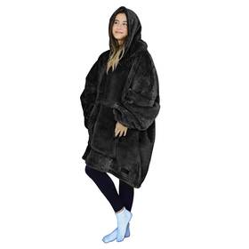 Tirrinia 711531925518 Wearable Sherpa Hoodie Blanket For Adults Men Women Teens - Black