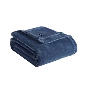 Tommy Bahama 445001318311 Tb Solid Blue 1-piece Ultra Soft Plush Fleece Full/queen Blanket