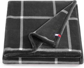 Tommy Hilfiger 199165058558 Plush Throw Blanket - Grey/white Windowpane 50 Inch X 70