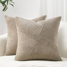 Kd195ltbrown2307d-1818-2 Topfinel Pack Of 2 Decorative Throw Pillow Covers 18x18 Inch Soft Corduroy Bo
