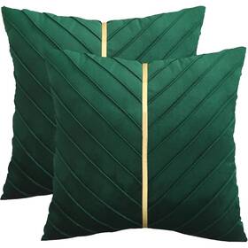Tosleo 768461226390 Dark Green Velvet Throw Pillow Covers 18x18 Inch Pack Of 2 With Gold L