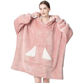 Y1271 Touchat Wearable Blanket Hoodie Oversized Sherpa One Size Pink