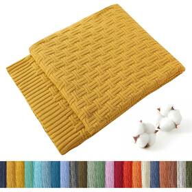 Treely 745678554836 100% Cotton Knitted Throw Blanket Couch Cover 50 X 60 Inches Mustard