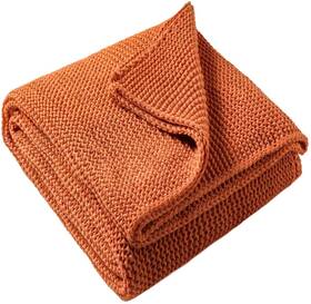 Trelyzfzzzt1po352 Treely Knitted Throw Blanket Rust Orange Knit For Couch Sofa Beach Cha