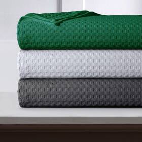 Tribeca Living 842941115357 Chunky Waffle Weave Cotton Blanket Queen Size Garment Washed Soft Light Weig