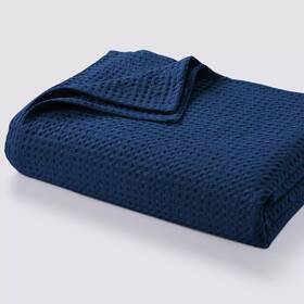 91921330 Tribeca Living Queen Madrid Waffle Weave Cotton Oversized Blanket Midnight