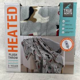Tn54-0340 True North Heated Throw 50 X 60 In Gray / Dogs - 5 Settings 3 Hour Auto Shut Off
